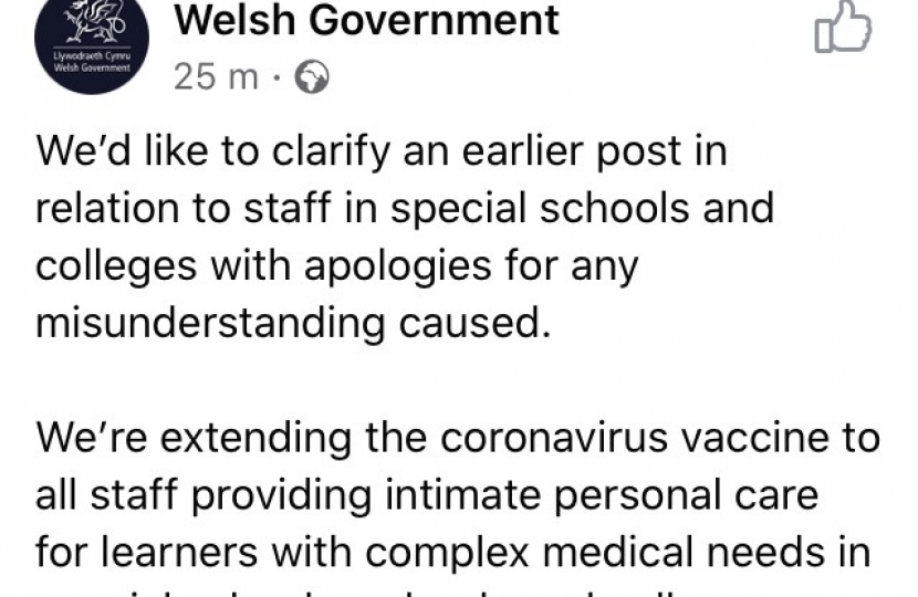 The second social media post from the Welsh Government.