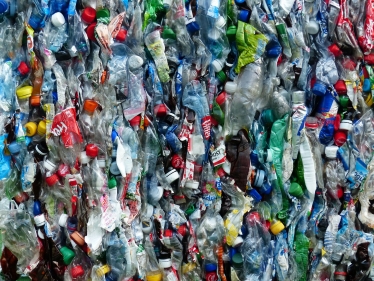 Compacted plastic bottles.